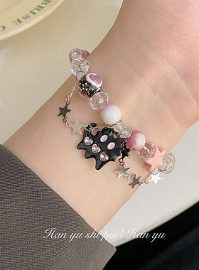 搞怪猫彩色手链辣妹串珠水晶甜酷小众设计感特别不撞款个性小众