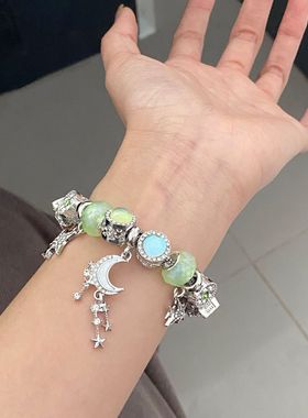 潘家系列星河流苏手链小众设高级感轻奢复古绿色水晶吊坠手链跨境