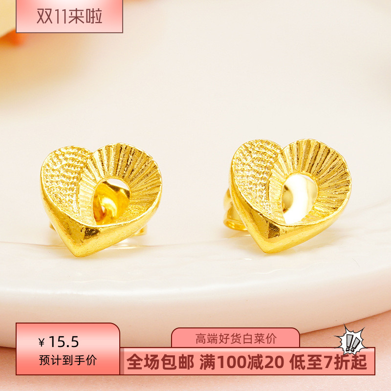 仿24K黄金玫瑰花朵耳钉镀沙金镂空紫荆花耳饰女跨境新品配饰百搭