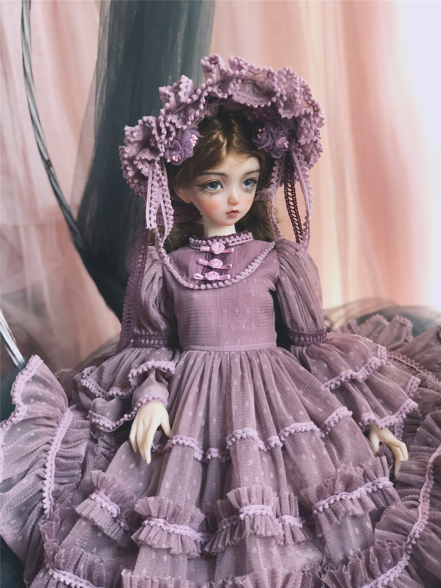 bjd娃衣三分洋装1/3分灰紫色系sd衣服暖洋洋young手作(不含娃)