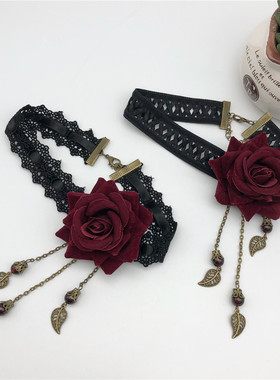 洛丽塔暗黑哥特风格复古玫瑰项链Lolita颈饰choker暖洋洋young