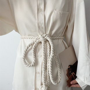 韩系粗麻绳简约皮带女百搭腰带装饰配连衣裙大衣束腰绳子皮带编织