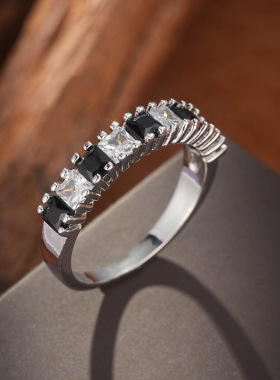 黑白锆石轻奢男女戒指