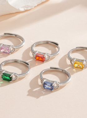 新款简约彩宝月亮形状戒指