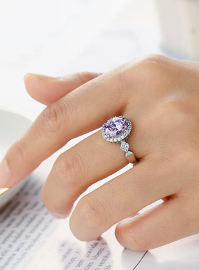 气质时尚彩色椭圆形锆石饰品女百搭指环戒指典雅轻奢复古日常通勤
