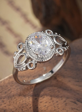 手饰新款欧美流行时尚简约白色椭圆形锆石戒指日常百搭