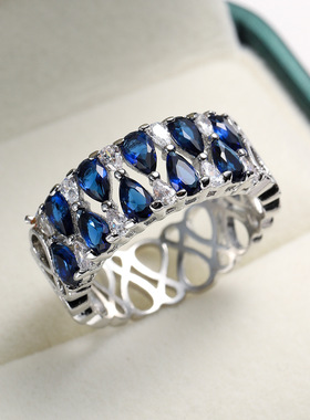 欧美流行饰品戒指创意男女同款式锆石手饰整圈梨形首饰气质时尚