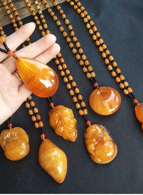 民族风复古仿蜜蜡水滴毛衣链女