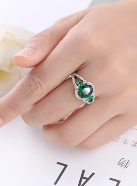 轻奢彩锆石女指环欧美时尚满钻椭圆形装饰戒指派对礼服配饰品日常