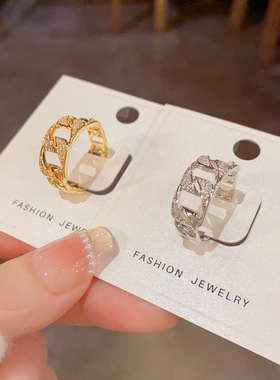 欧美轻奢满钻链条镂空开口戒女