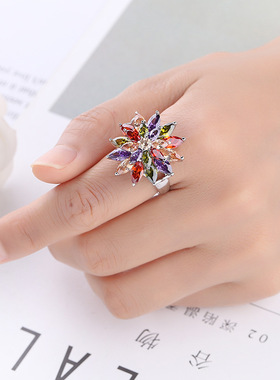 欧美时尚花卉锆石女士戒指