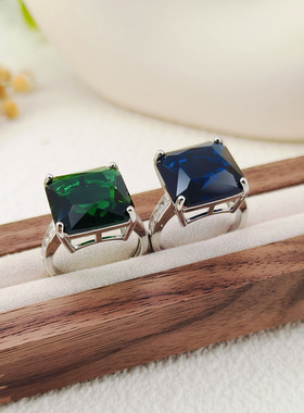 简约方形彩宝超闪开口女士戒指