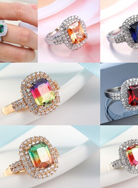 欧美轻奢碧玺锆石女士戒指