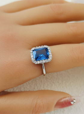 轻奢方形彩宝满钻超闪开口钻戒