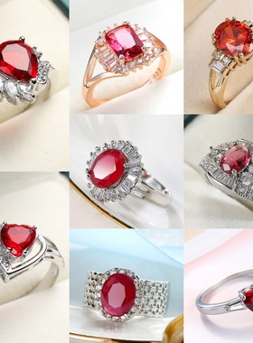 超闪红锆石戒指欧美创意几何饰品手饰红宝石爱心高级感时尚指环女
