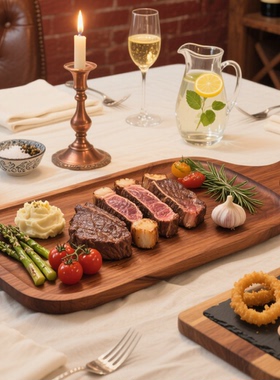 天然实木牛扒板家用西餐牛排托盘沙比利木质餐盘餐厅专用食物垫板