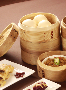 港式餐厅杉木蒸笼茶点小蒸格茶点包子商用圆形蒸笼特色港式茶点笼
