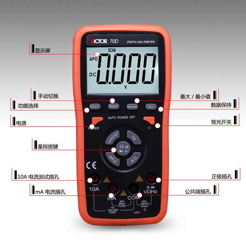 胜利万用表数字高精度VC70C带USB接口智能VC70D全自动万能表