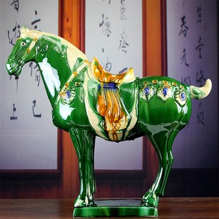 唐三彩马摆件新中式古典家居装饰陶瓷马客厅电视柜玄关工艺品招财