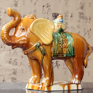 唐三彩大象陶瓷大象摆件送宝象家居创意摆件工艺品礼品客厅装饰品