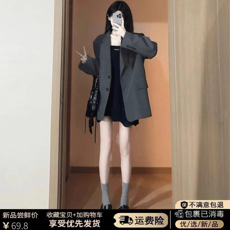 韩系气质宽松休闲显瘦百搭西服高级感灰色小个子西装外套女春秋装