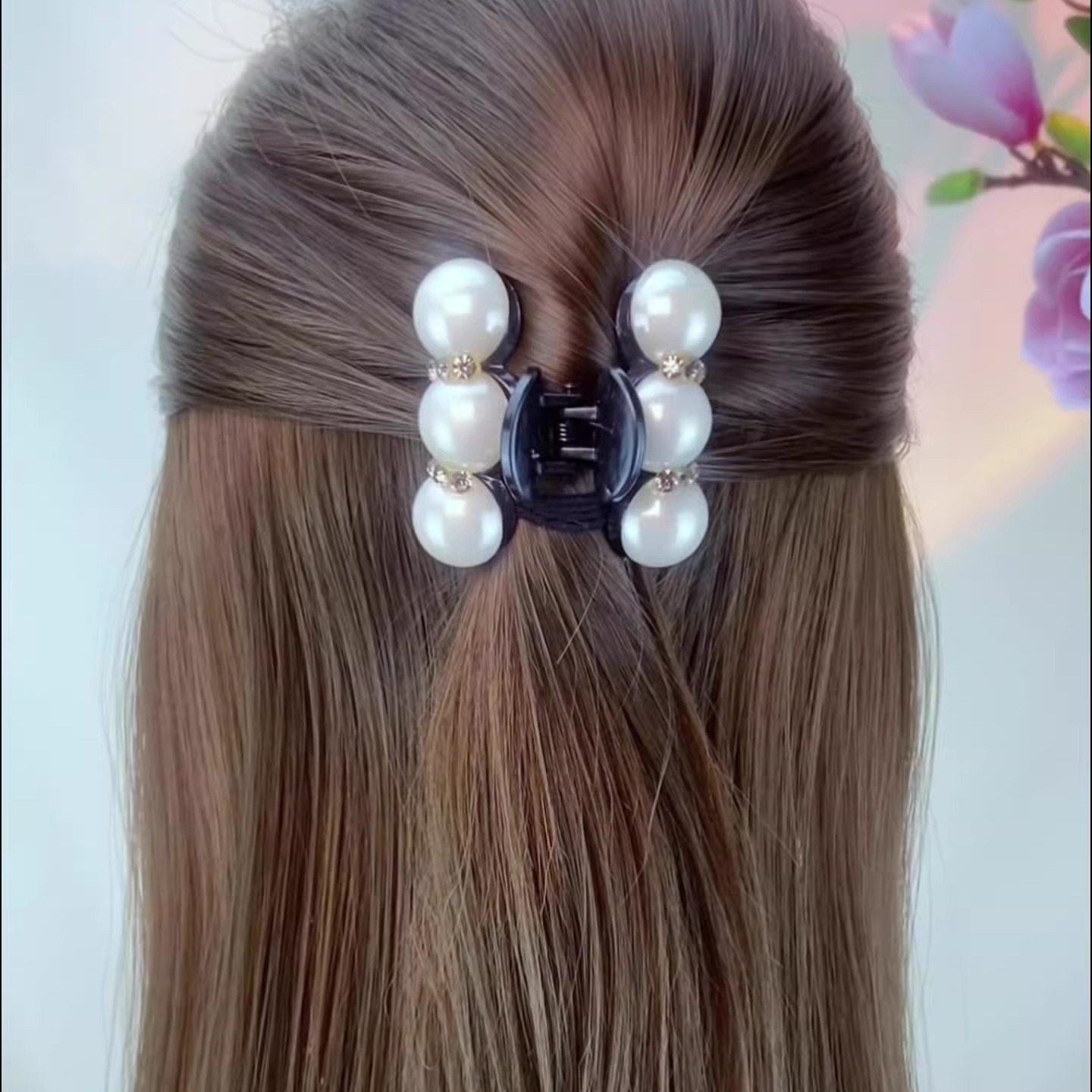 红色珠珠发夹女后脑勺小抓夹