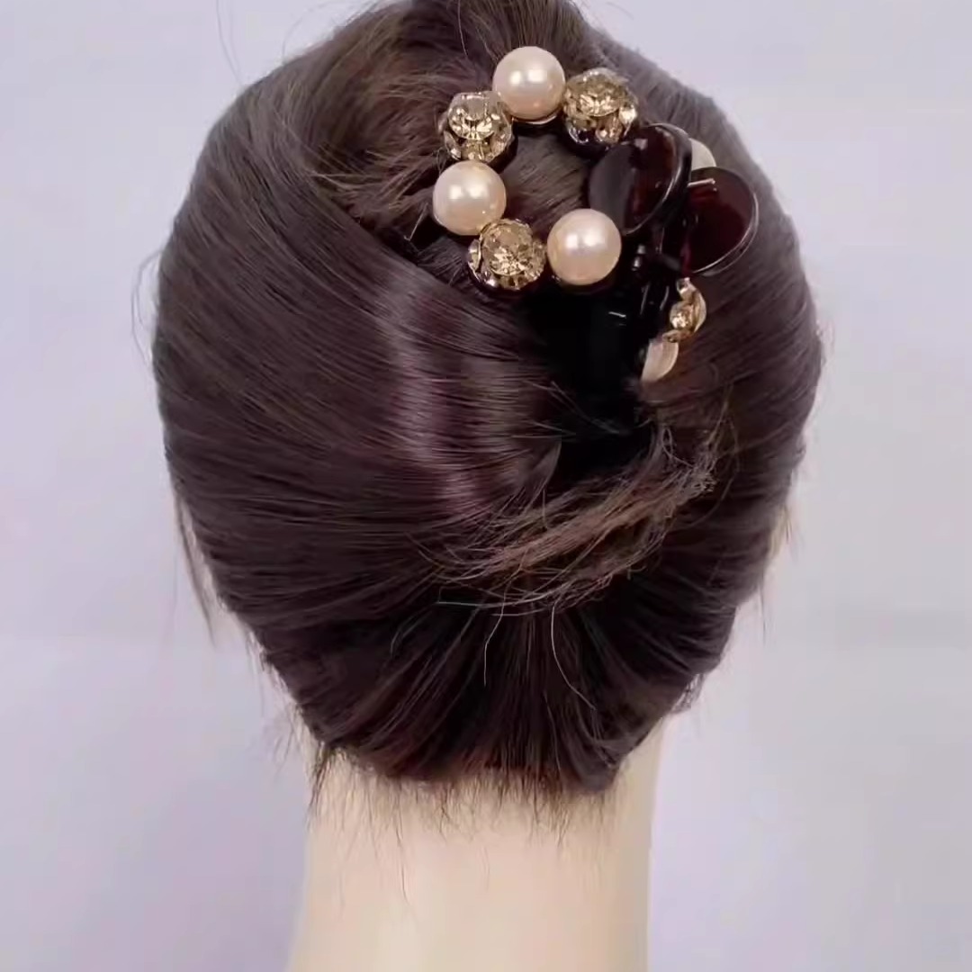 韩式珍珠闪钻小抓夹女发量少半扎