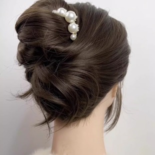 丸子头盘发神器插梳气质u型发夹头饰珍珠花朵发簪发钗发卡女发梳