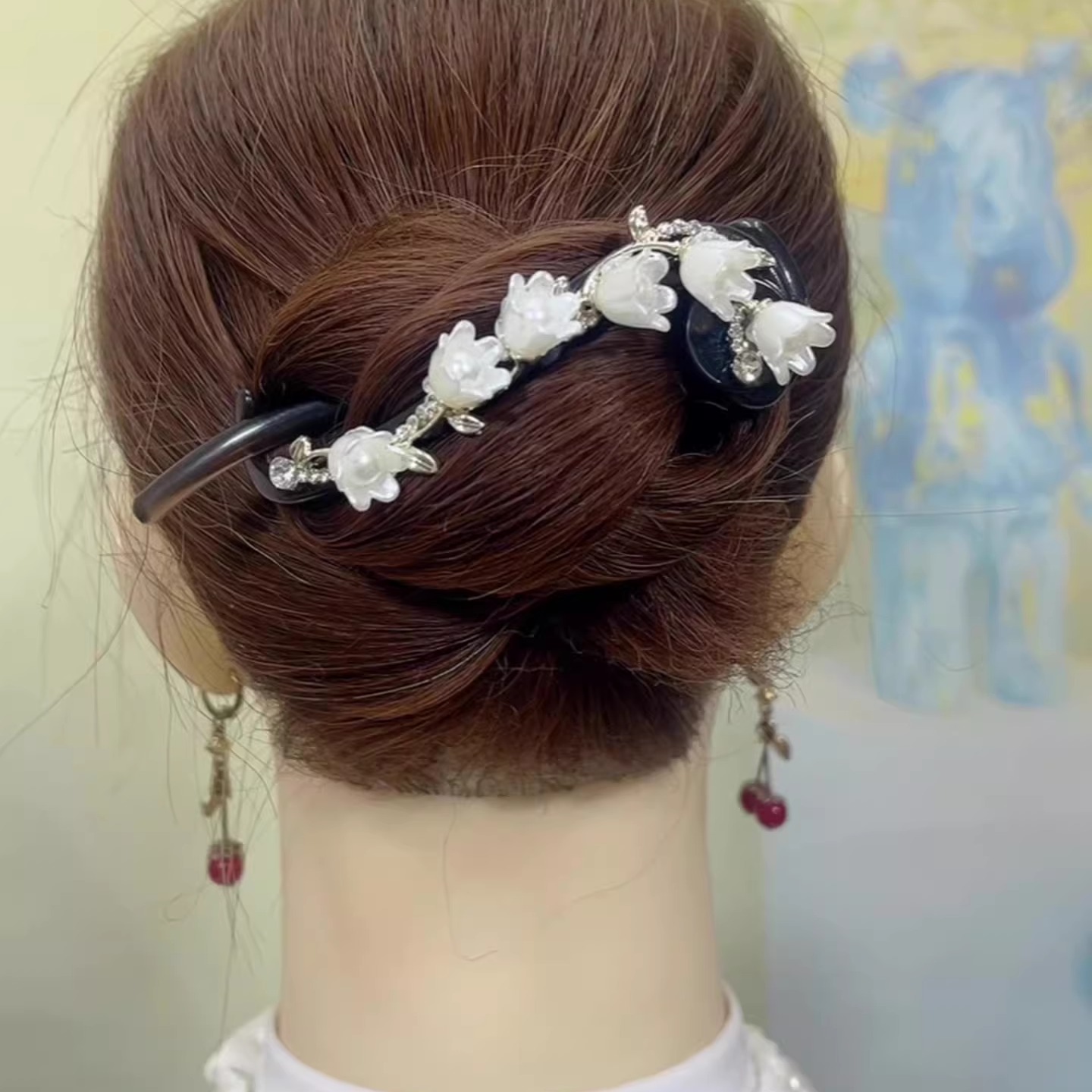 古风铃兰花扭扭夹一字夹盘发神器