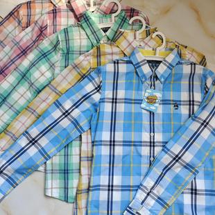 薄款 春秋季 学生打底内搭衬衣 女长袖 韩国直邮小熊纯棉格子衬衫