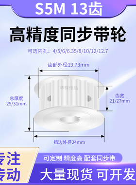 同步带轮S5M13齿宽21/27AF内孔5 6 8 10 11 12.71415铝合金同步轮