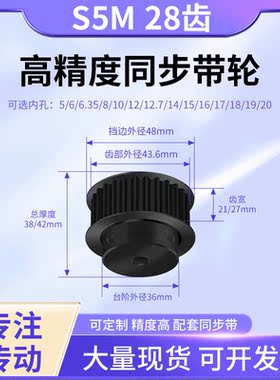 同步带轮S5M28齿钢B齿宽21/27型内孔56.35810121445号钢同步轮S5M