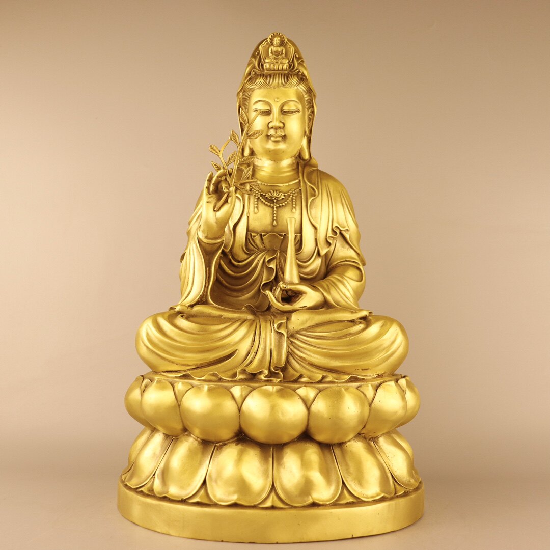 精工纯铜观音菩萨坐像净瓶杨柳莲台观世音大士佛堂家居供奉佛像