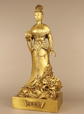 精工纯铜女娲娘娘站像中式供奉神像女娲补天传说女娲炼石摆件