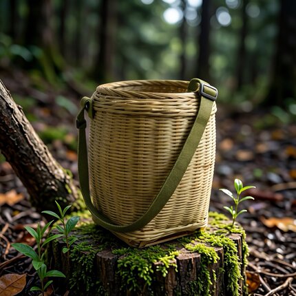 精编手工竹制采茶篓背篓茶叶竹筐采摘舞蹈道具收纳筐加厚承重强