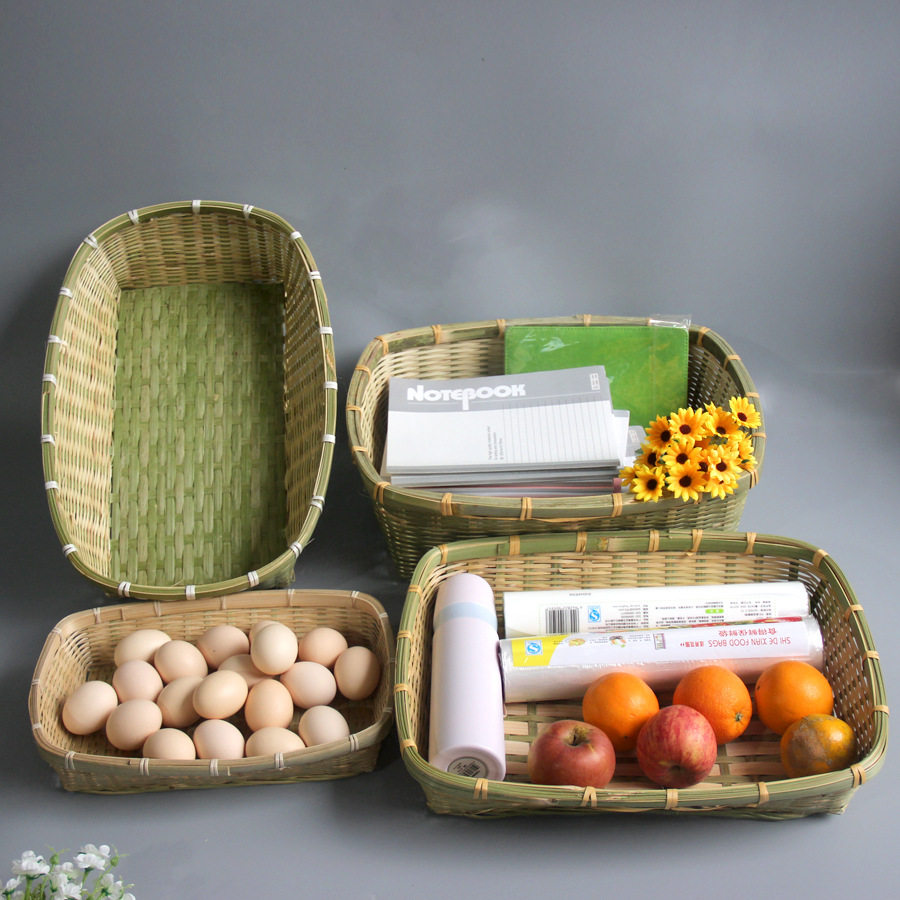 广西竹编制品四方收纳筐农家蔬果收纳篮零食点心筐超市收纳整理