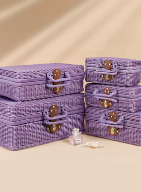 藤编手提箱子伴手礼盒加大号礼品盒伴手礼圣诞节礼物空盒紫色直销