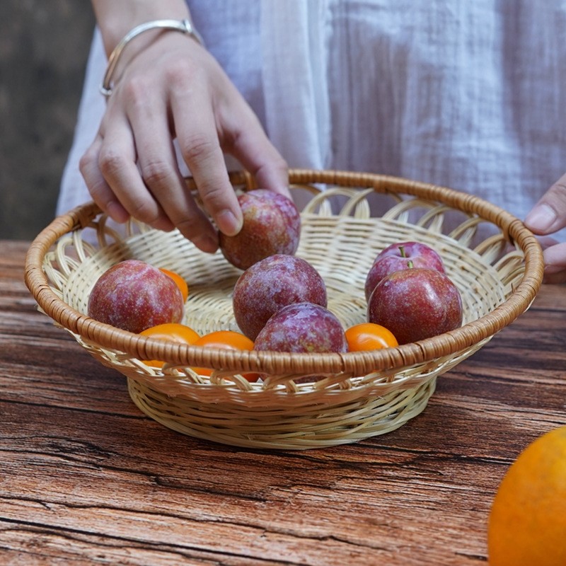 竹编果盘高脚带底座竹篮子干果收纳盘点心果碟摆放托盘浅口竹碟子,特色手工艺,竹编/竹雕,淘宝优惠券,粉丝福利购,淘宝优惠卷