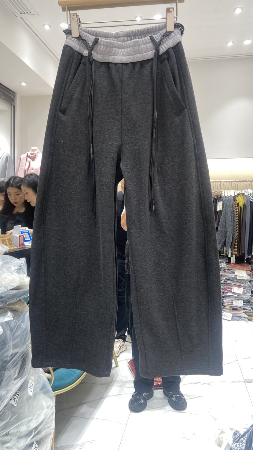 欧货撞色腰弯刀裤2025冬新款松紧高腰加绒加厚休闲阔腿直筒女卫裤,女装/女士精品,卫裤,淘宝优惠券,粉丝福利购,淘宝优惠卷