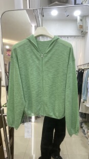 欧货韩版温柔风连帽薄款防晒针织开衫女2026春新简约宽松百搭罩衫