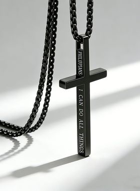 跨境欧美钛钢十字架项链中性男女十字架吊坠不掉色饰品东莞厂家