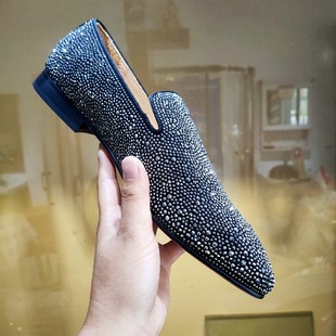 韩版AGZ CL水钻奥钻绅士鞋头层牛皮男鞋休闲运动红底单鞋套脚皮鞋