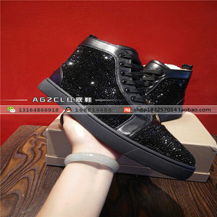 欧美AGZ CL水钻高帮男鞋真皮板鞋黑色情侣鞋休闲时尚红底女鞋单鞋
