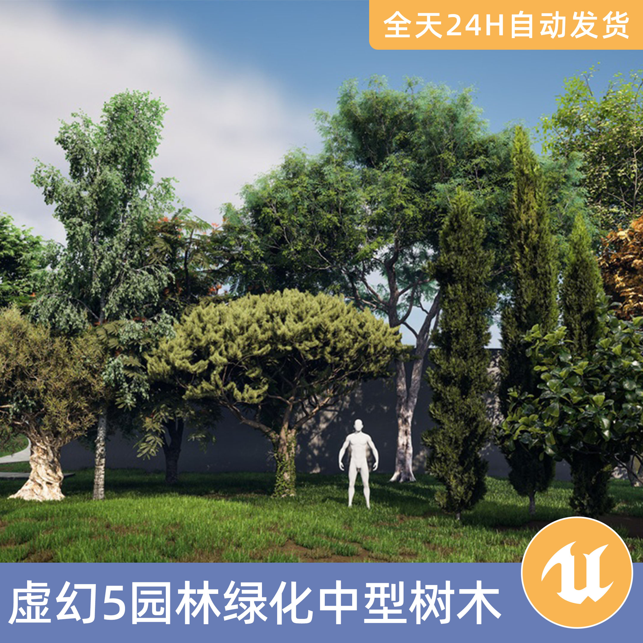 UE5虚幻素材模型资源资产园林绿化中型树木VOL.1植物松树公园