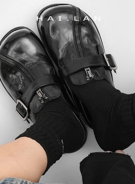 大头高级黑色勃肯拖鞋增高手工马皮水洗birken1774厚底一脚蹬