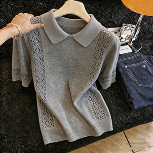 超好看爆款 胖MM复古chic洋气短袖 新款 女夏季 显瘦上衣 针织衫