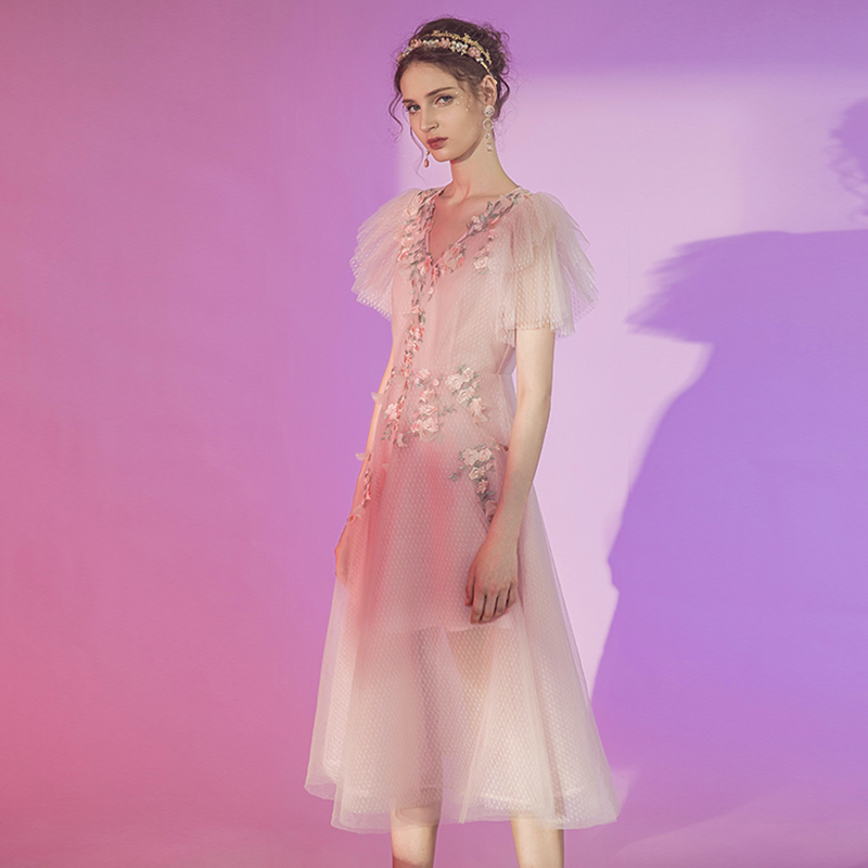 Marie Elie挖空连衣裙女夏温柔风网纱收腰显瘦轻熟气质女神范裙子