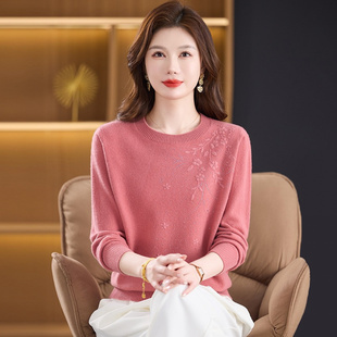 【纯山羊绒】打底衫中老年秋冬妈妈毛衣针织羊绒衫女厚款上衣