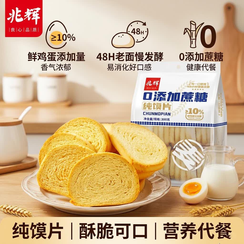 兆辉纯馍片原味烤馍片300g*3袋零食干烤馒头片早餐饼干膜片零食图片