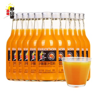 山西特产吕梁野山坡沙棘汁251m 玻璃瓶饮料整箱生榨果汁原浆 8瓶装